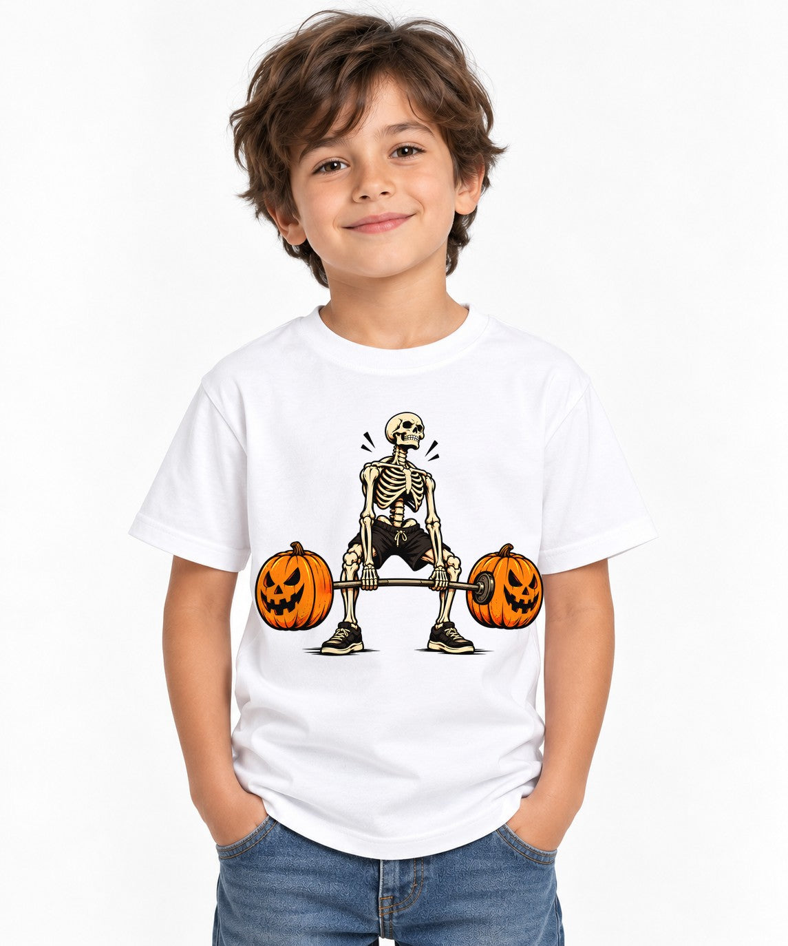 Pumpkin Deadlift Skeleton - White
