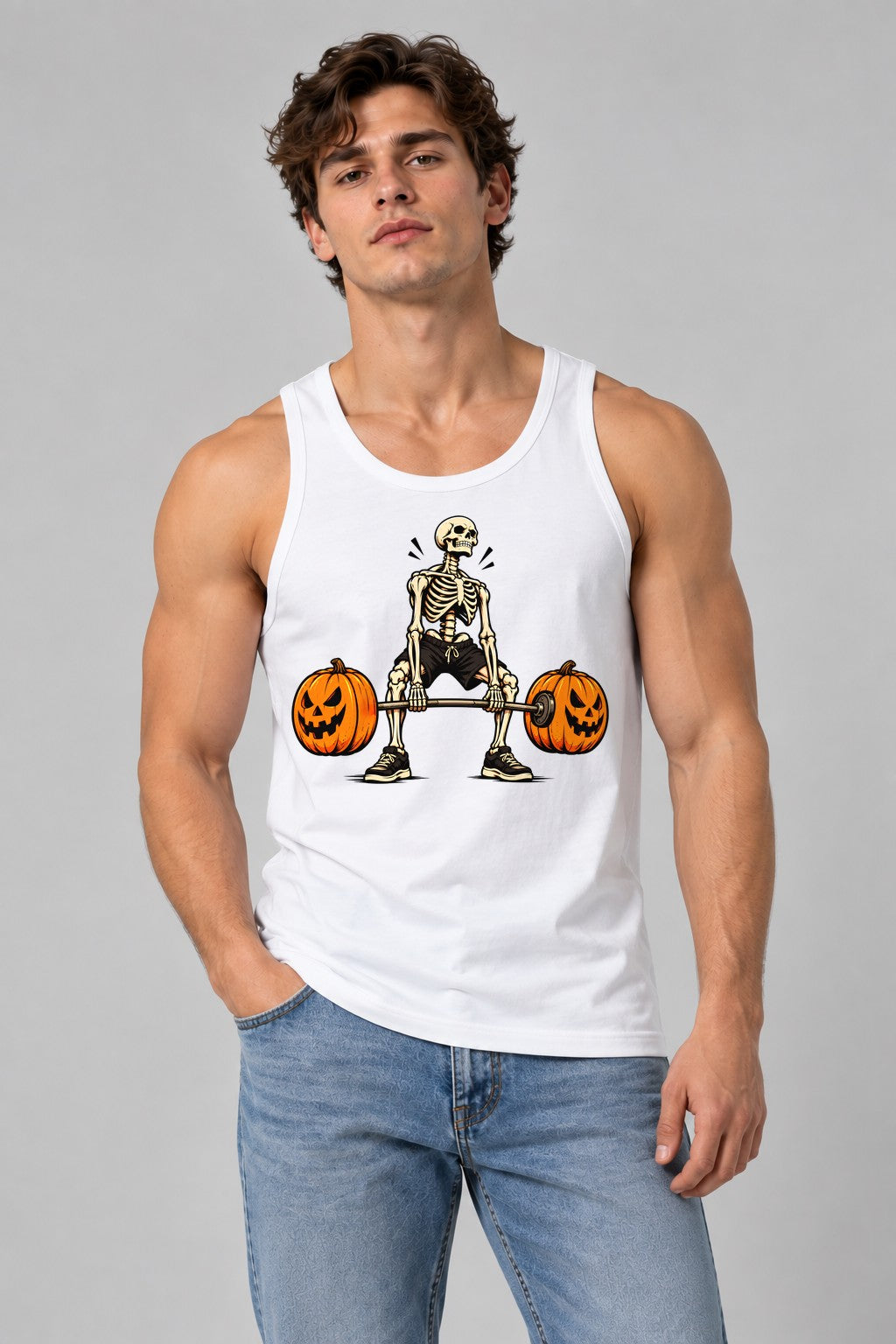 Pumpkin Deadlift Skeleton - White