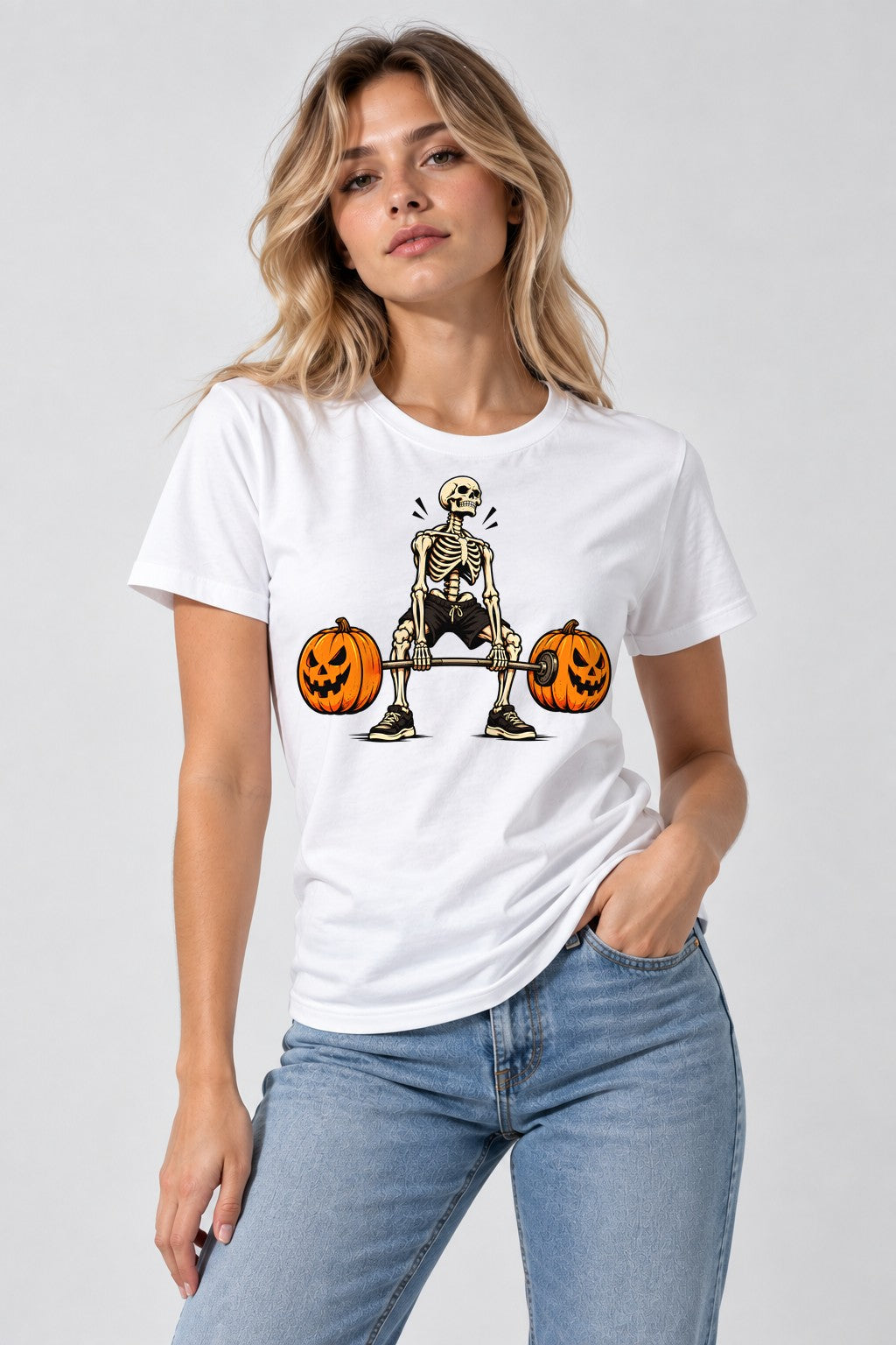 Pumpkin Deadlift Skeleton - White