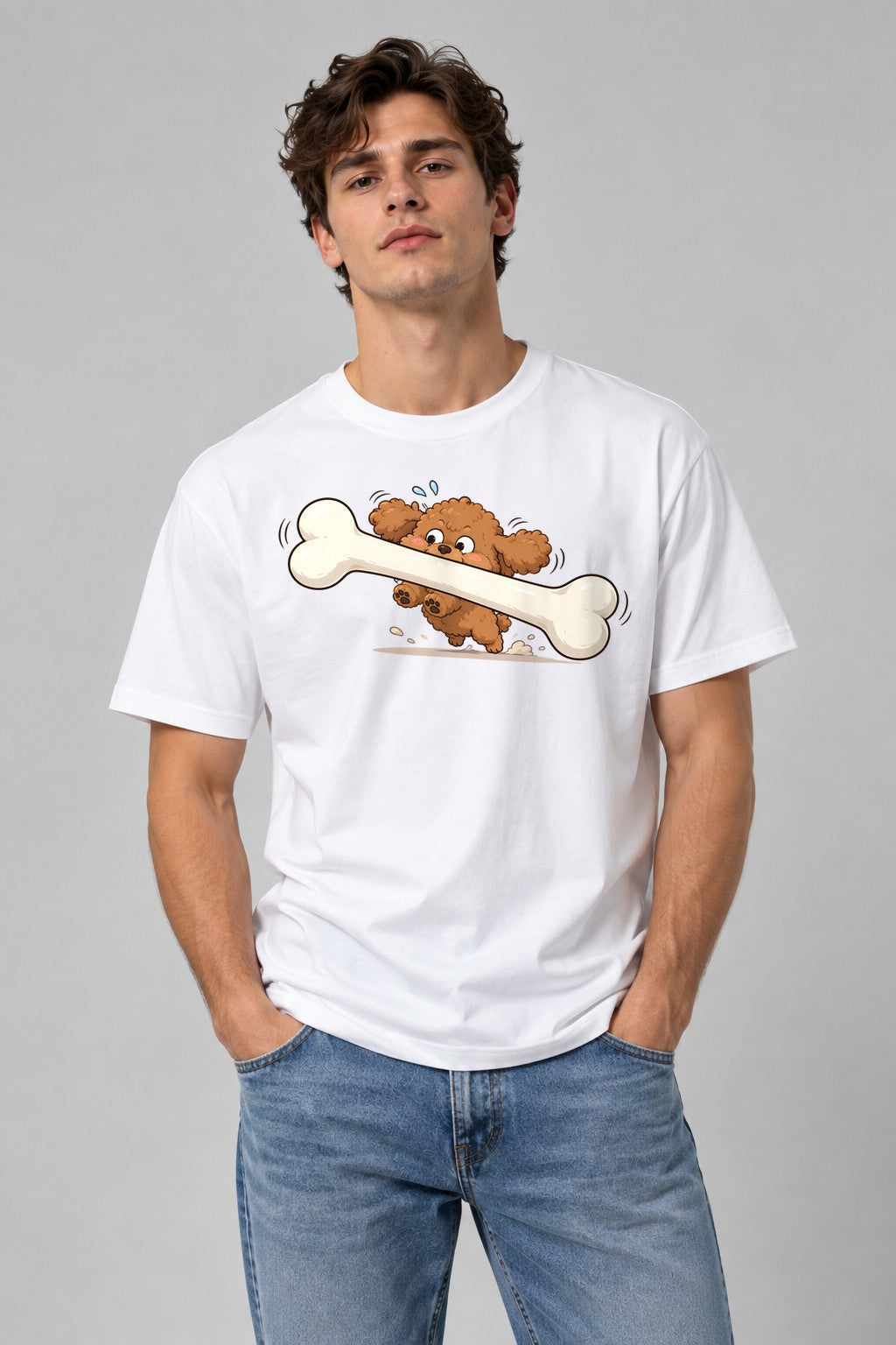 Puppy With Giant Bone - White