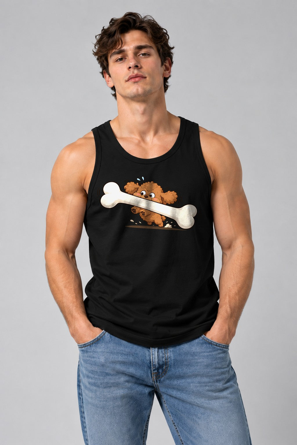 Puppy With Giant Bone - Black