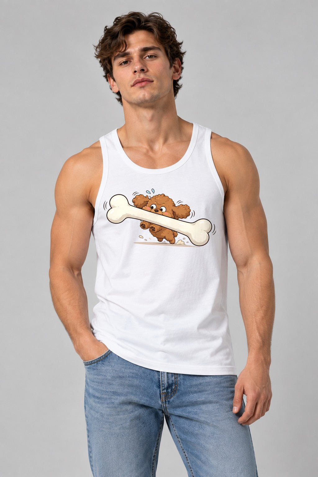 Puppy With Giant Bone - White