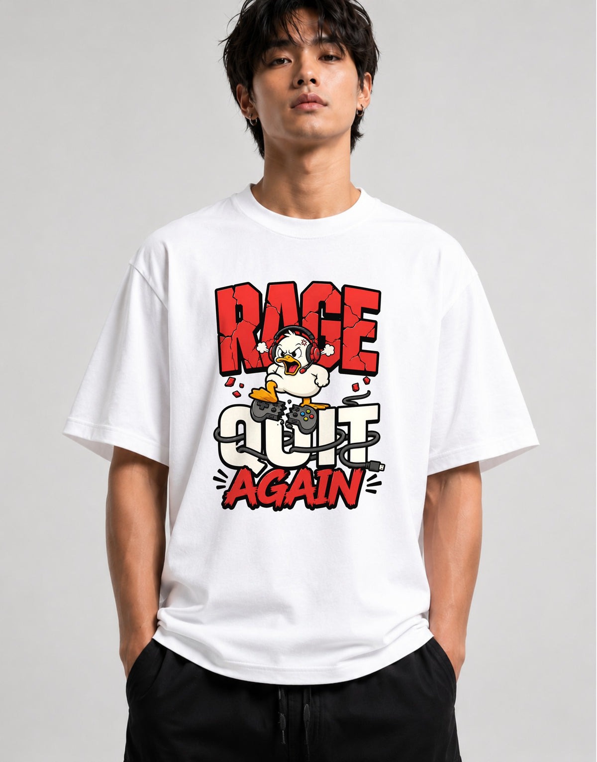 Rage Quit Again Shirt - Funny Gamer Duck Graphic Tee - White