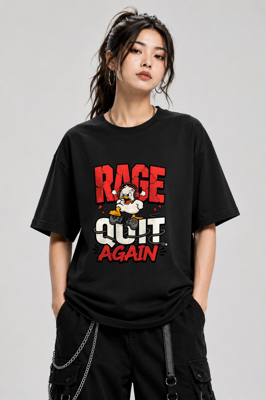 Rage Quit Again Shirt - Funny Gamer Duck Graphic Tee - Black