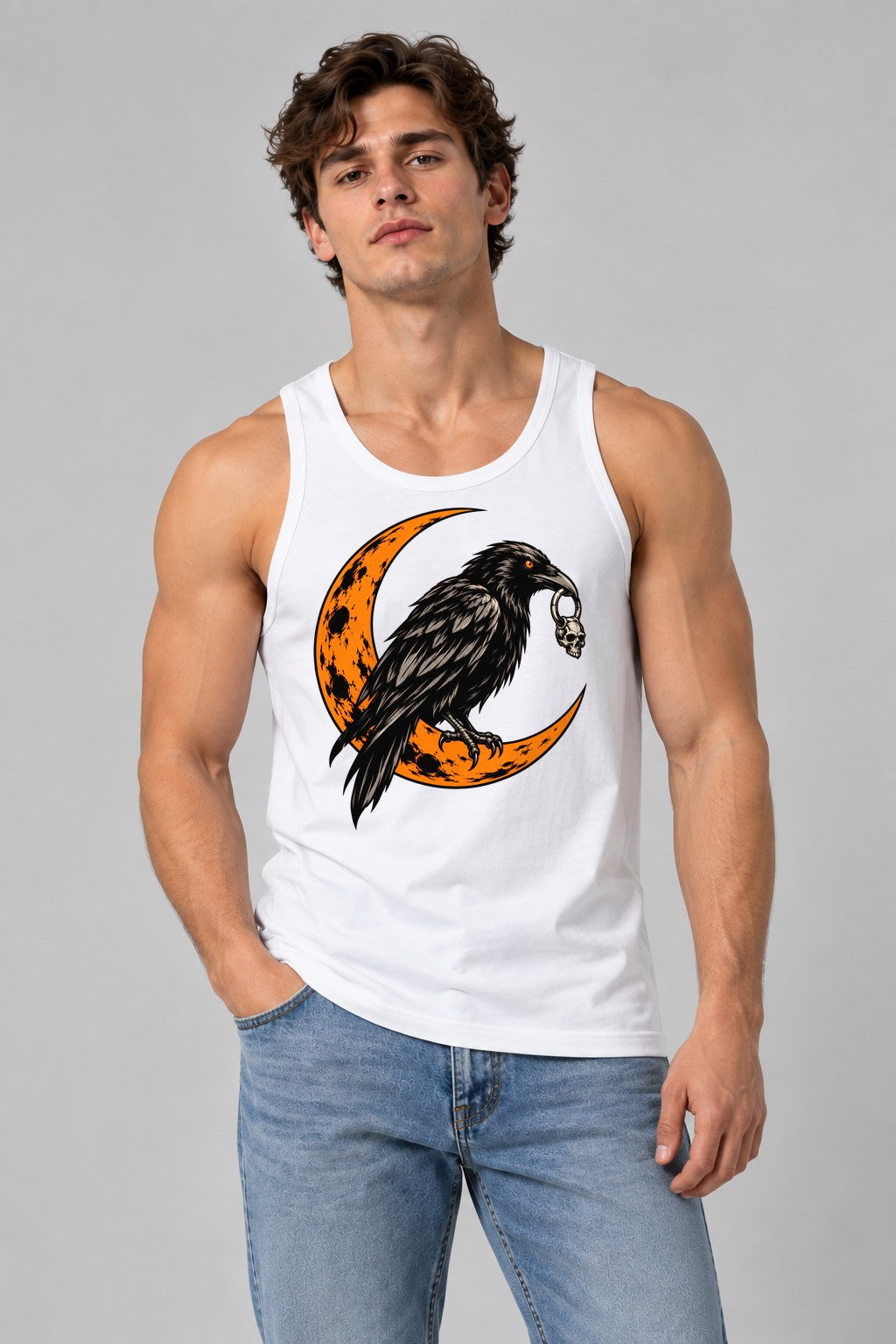 Raven Moon Skull - White