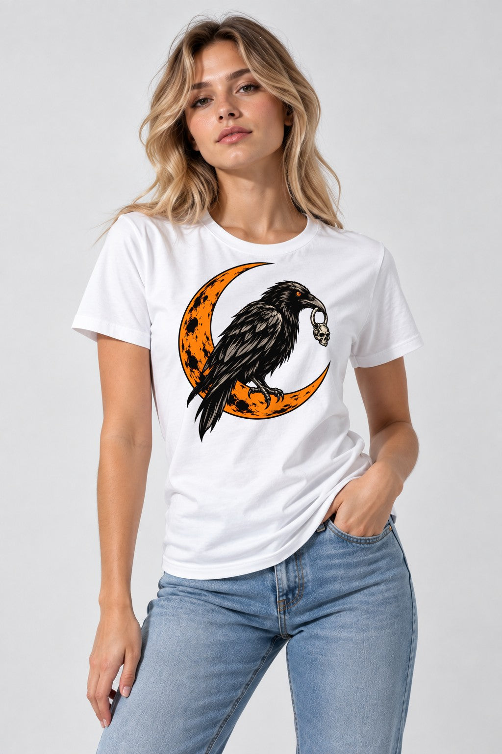 Raven Moon Skull - White