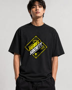 Rebel Society Graphic Tee - Industrial Streetwear Badge Design - Black