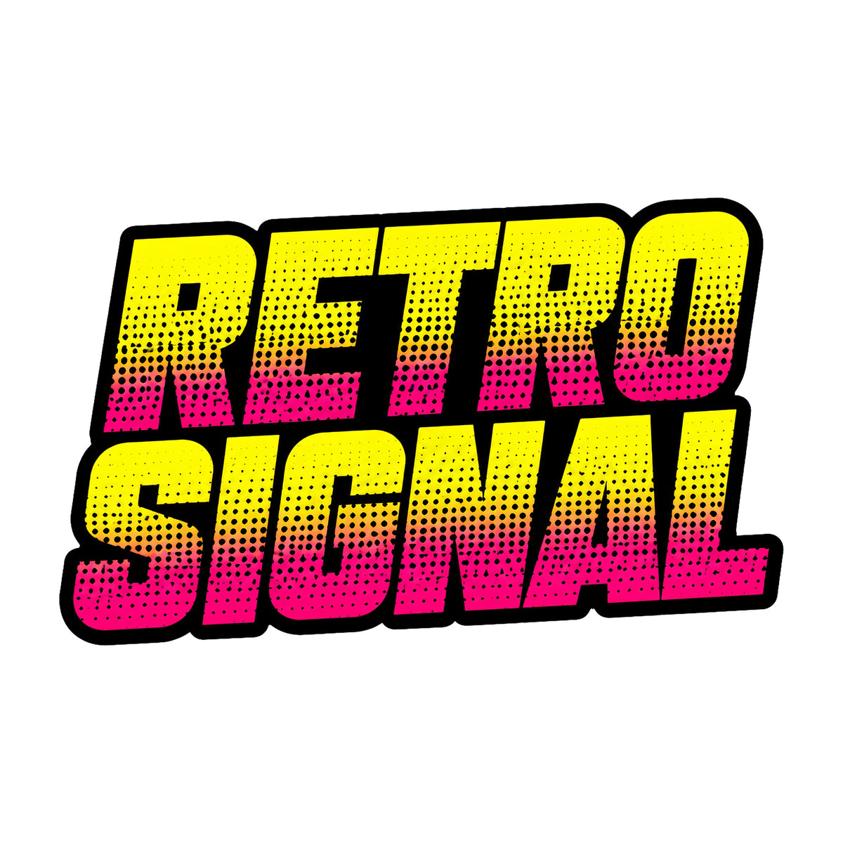 Retro Signal Graphic Tee - Bold 80s Style Halftone Text Design