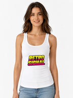 Retro Signal Graphic Tee - Bold 80s Style Halftone Text Design - White