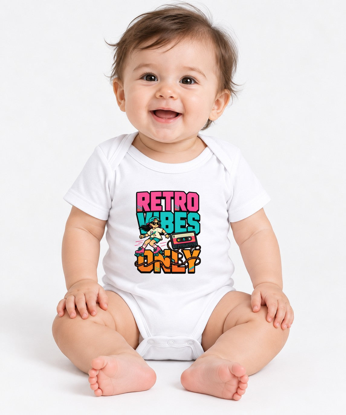 Retro Vibes Only Roller Skate Graphic T-Shirt 80s Aesthetic - White