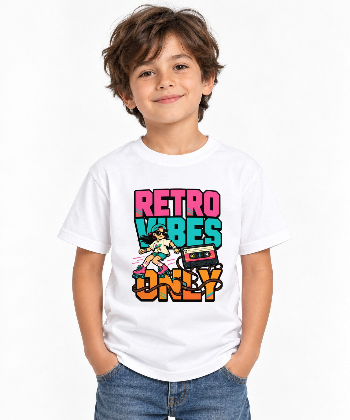 Retro Vibes Only Roller Skate Graphic T-Shirt 80s Aesthetic - White