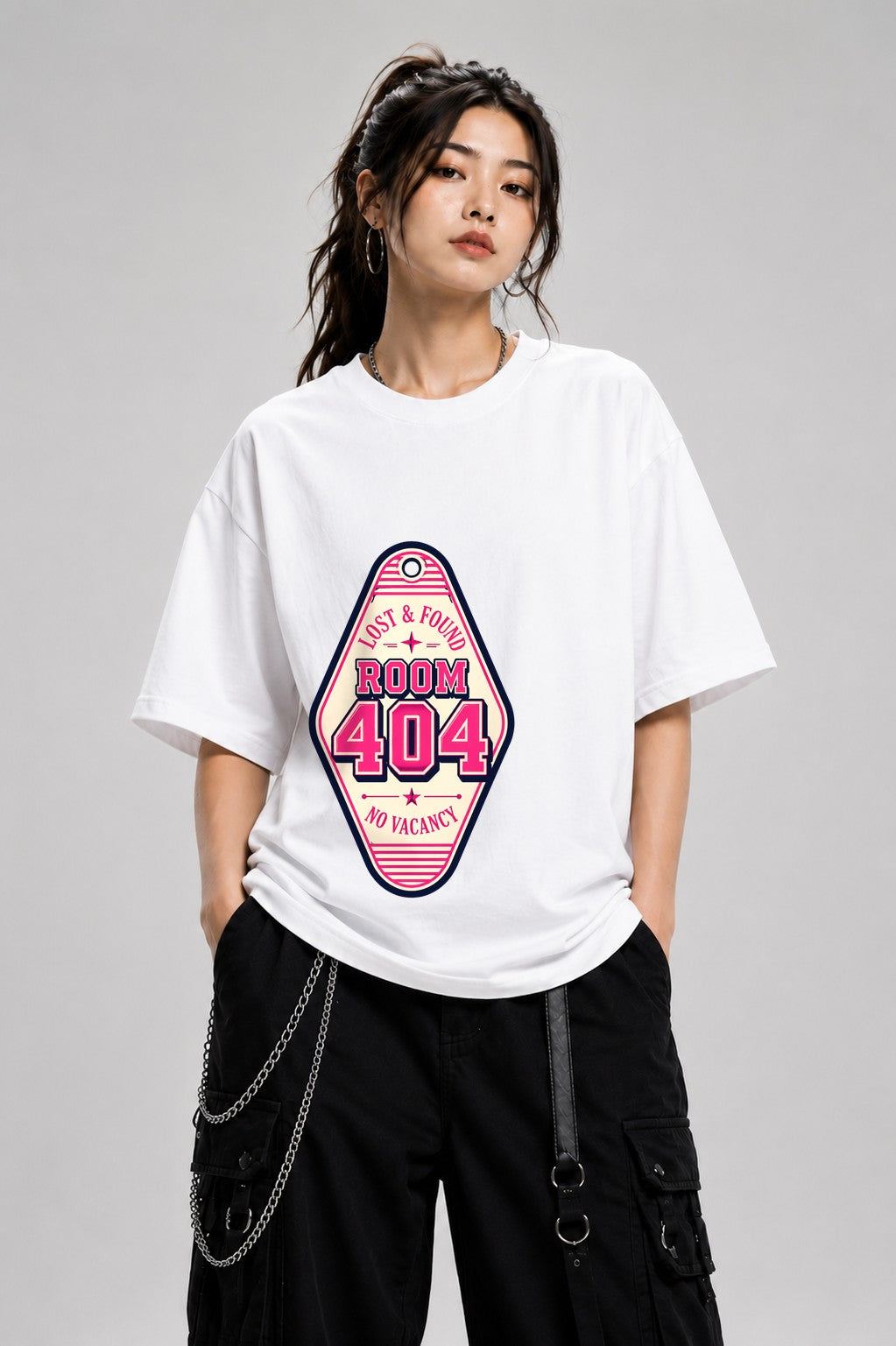 Room 404 Lost & Found Vintage Hotel Key Tag Retro Motel Tee - White