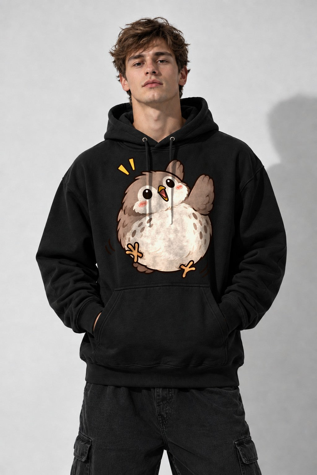 Round Fluffy Owl - Black