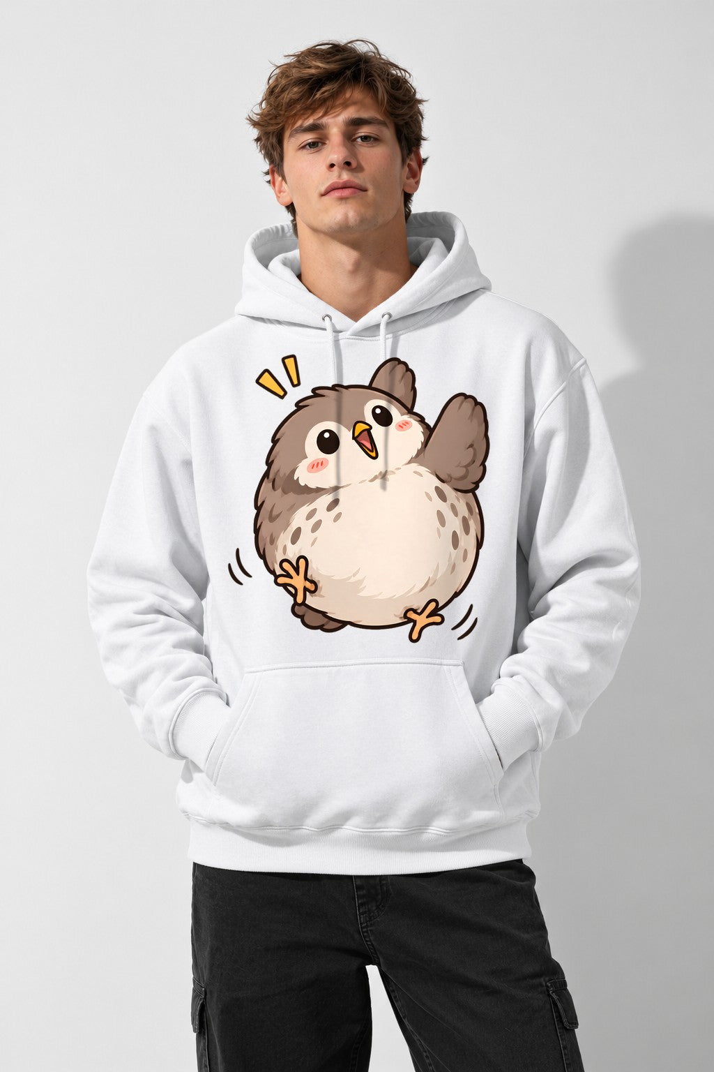 Round Fluffy Owl - White