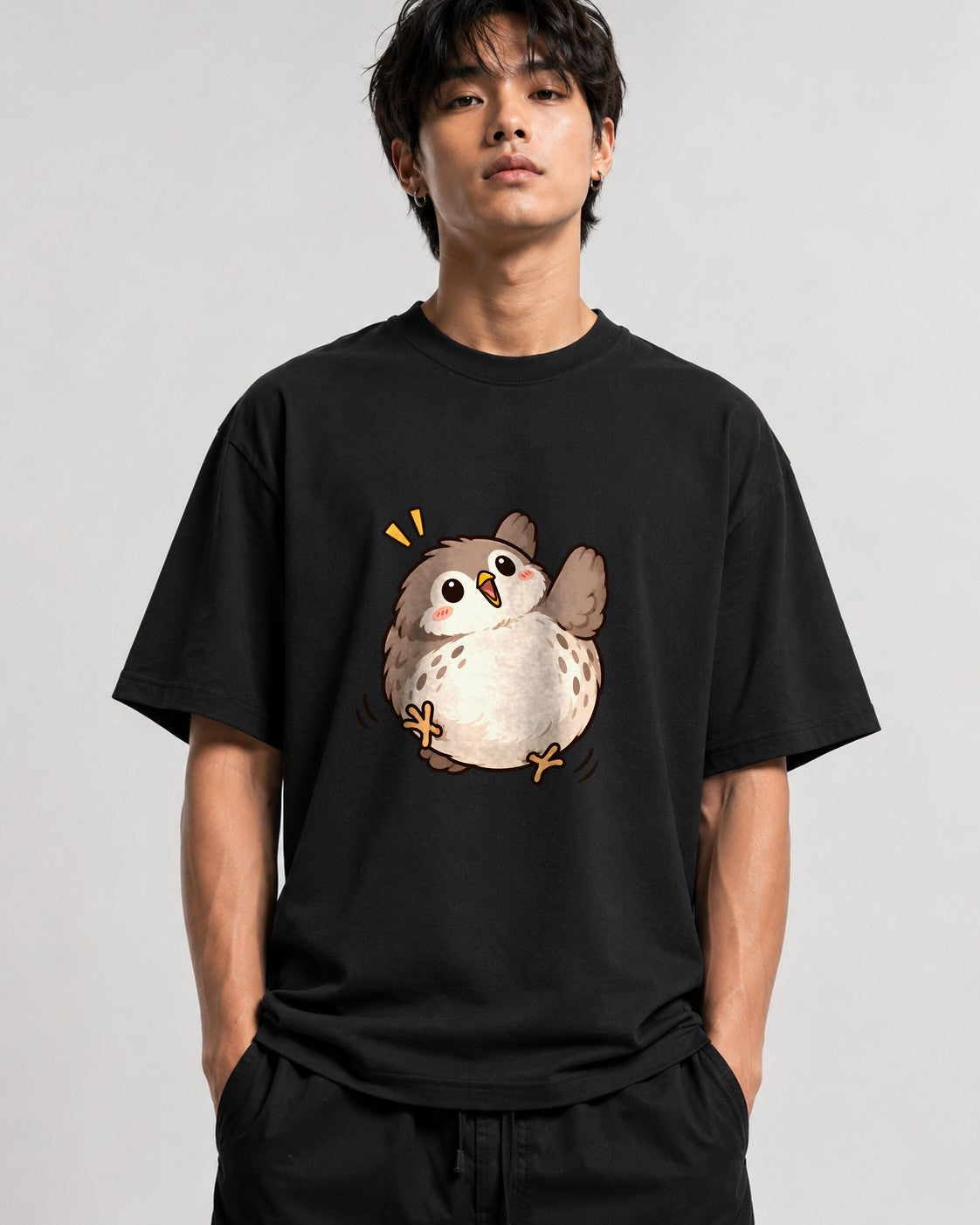 Round Fluffy Owl - Black