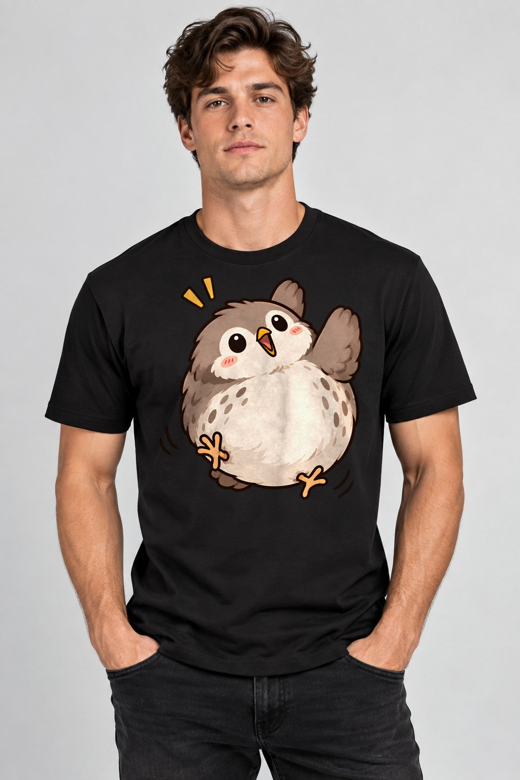 Round Fluffy Owl - Black