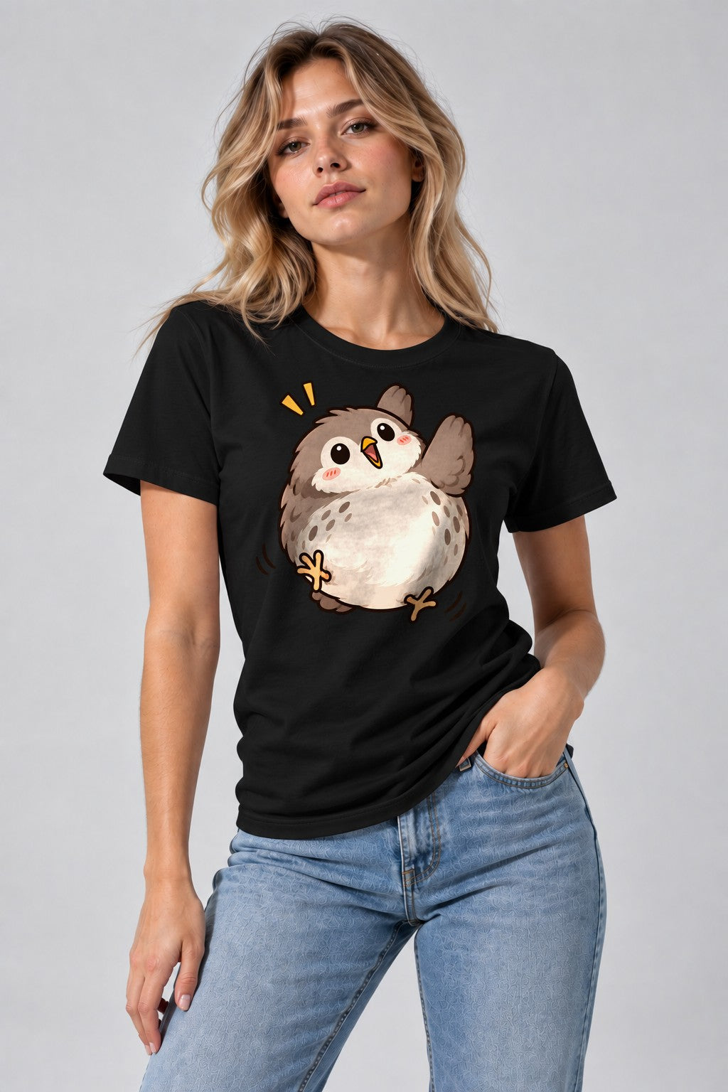 Round Fluffy Owl - Black