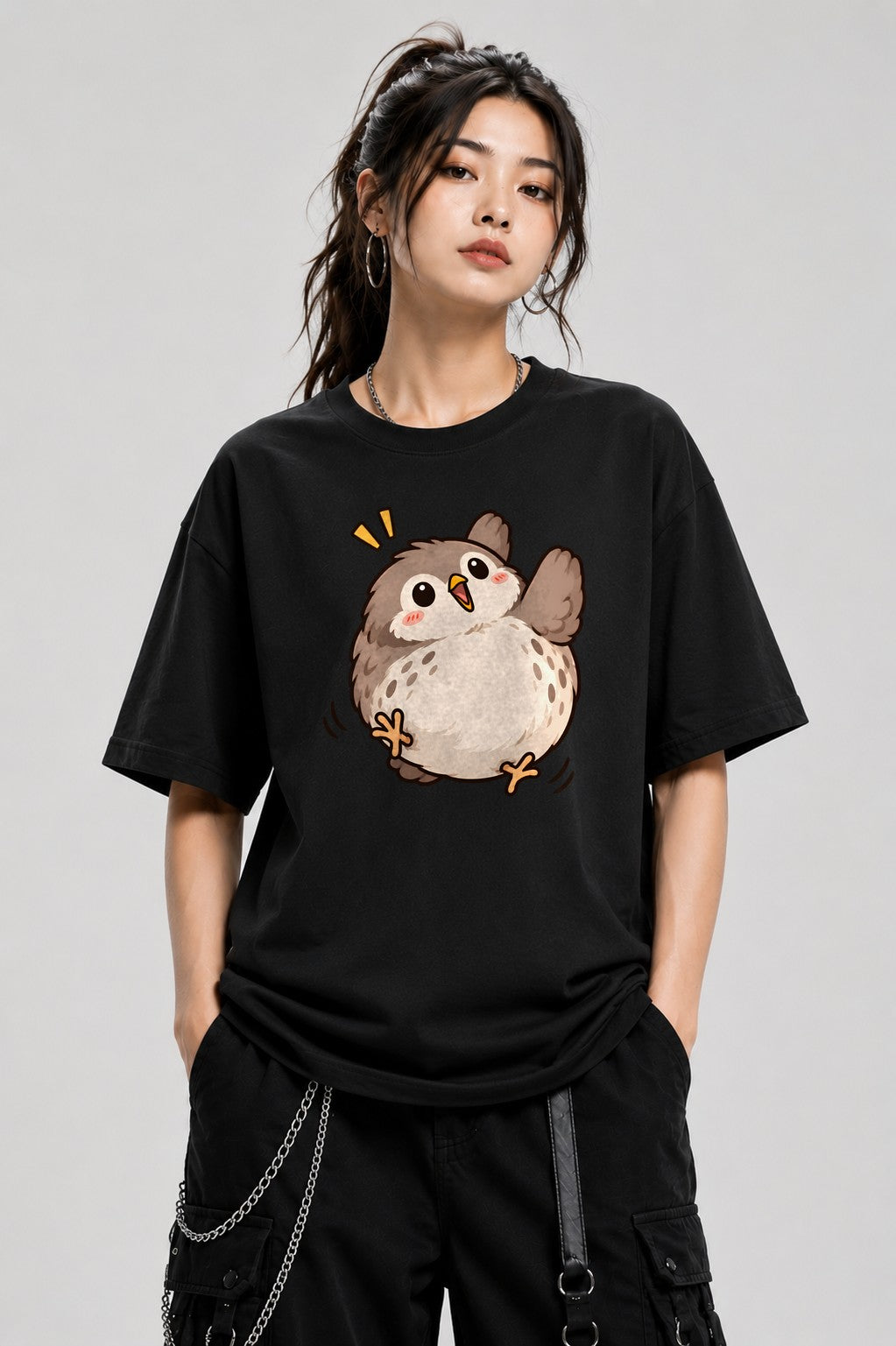 Round Fluffy Owl - Black
