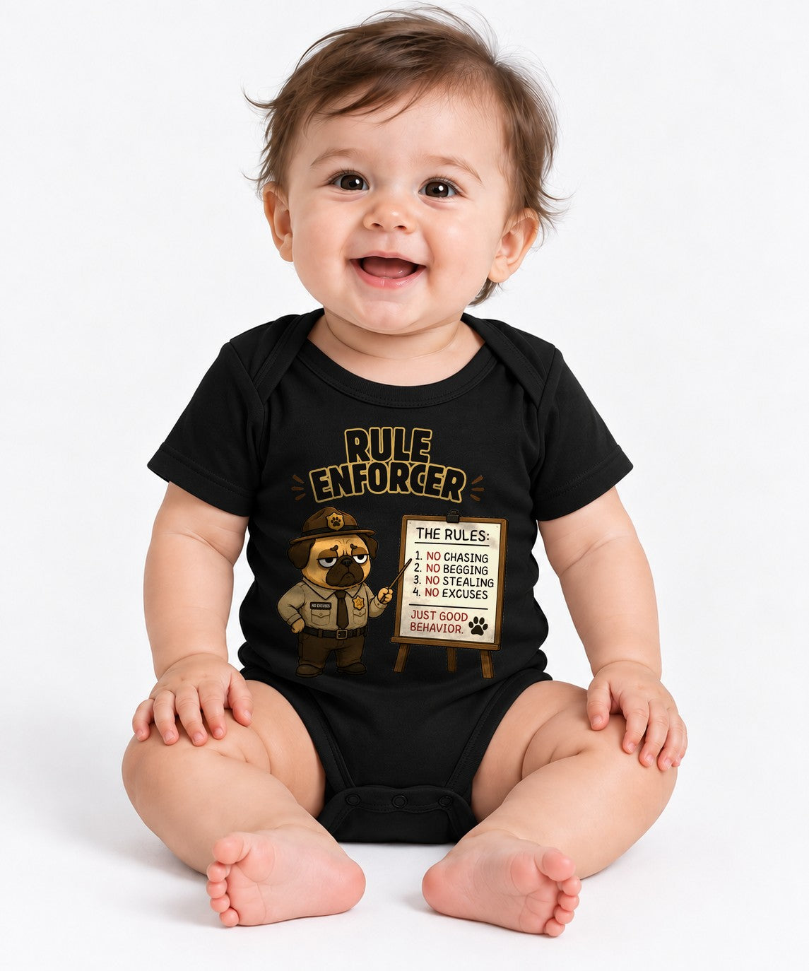 Rule Enforcer Police Officer Funny Grumpy Pug Dog Teacher Humor - Black