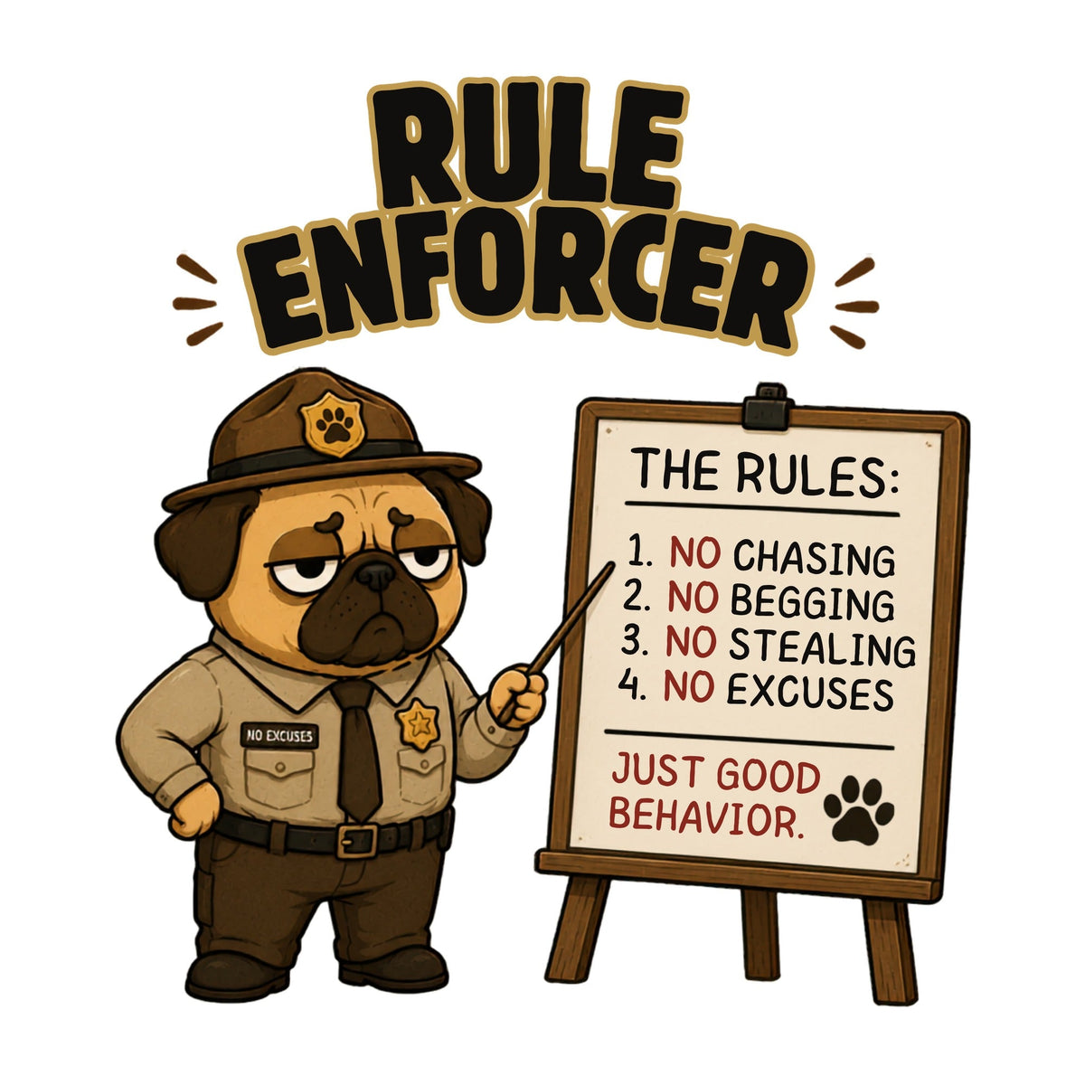 Rule Enforcer Police Officer Funny Grumpy Pug Dog Teacher Humor