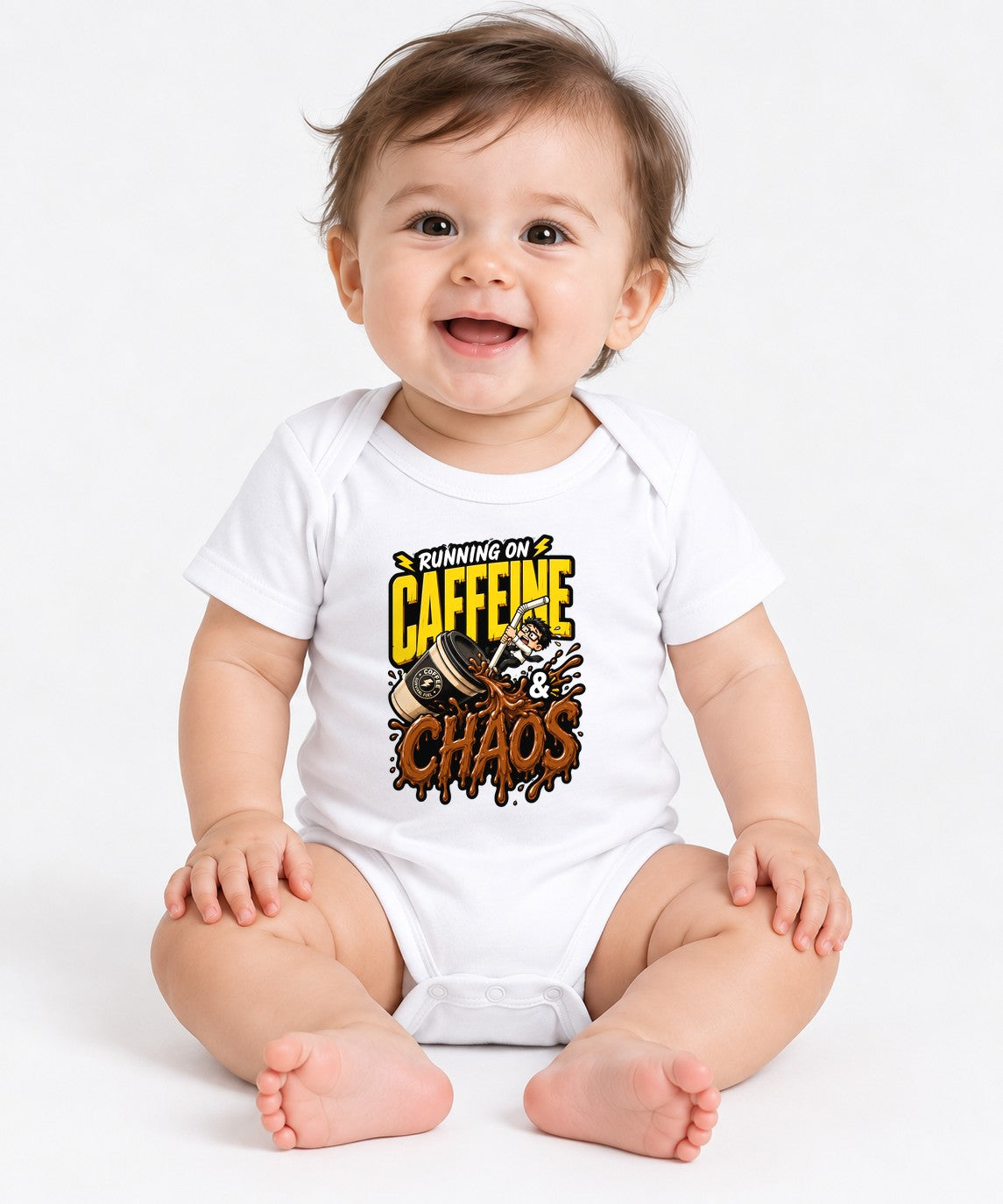 Running On Caffeine And Chaos T-Shirt - Funny Coffee Lover Tee - White