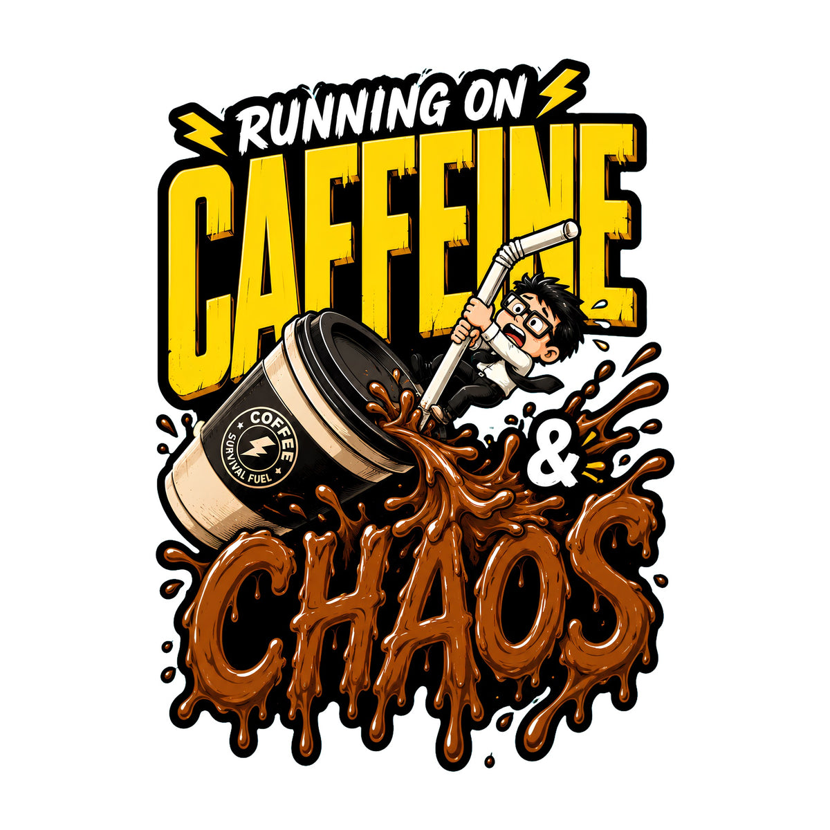 Running On Caffeine And Chaos T-Shirt - Funny Coffee Lover Tee