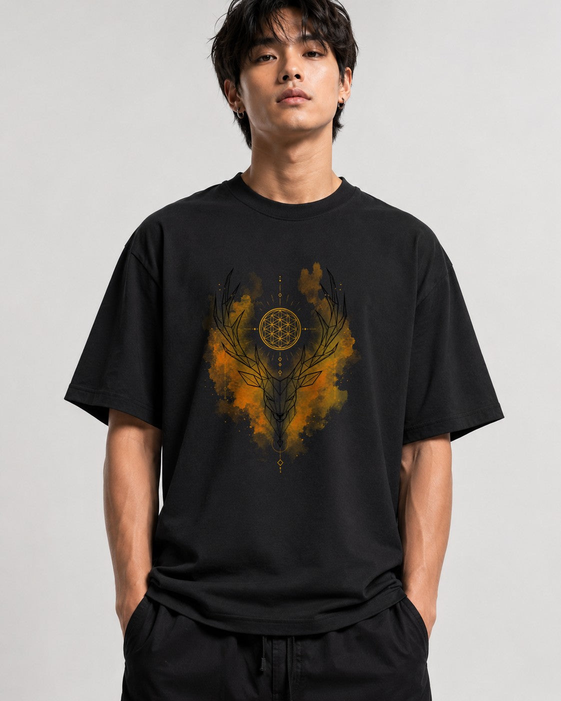 Sacred Geometry Deer - Black