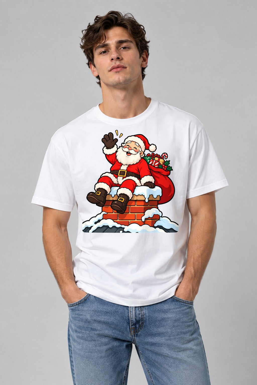 Santa on Chimney - White