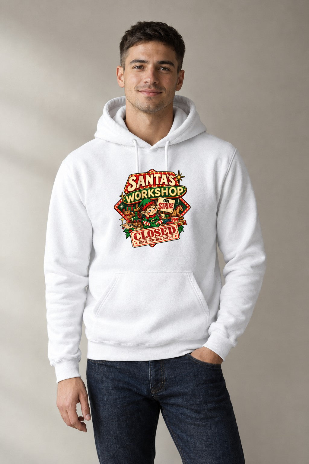 Santa's Workshop On Strike - White