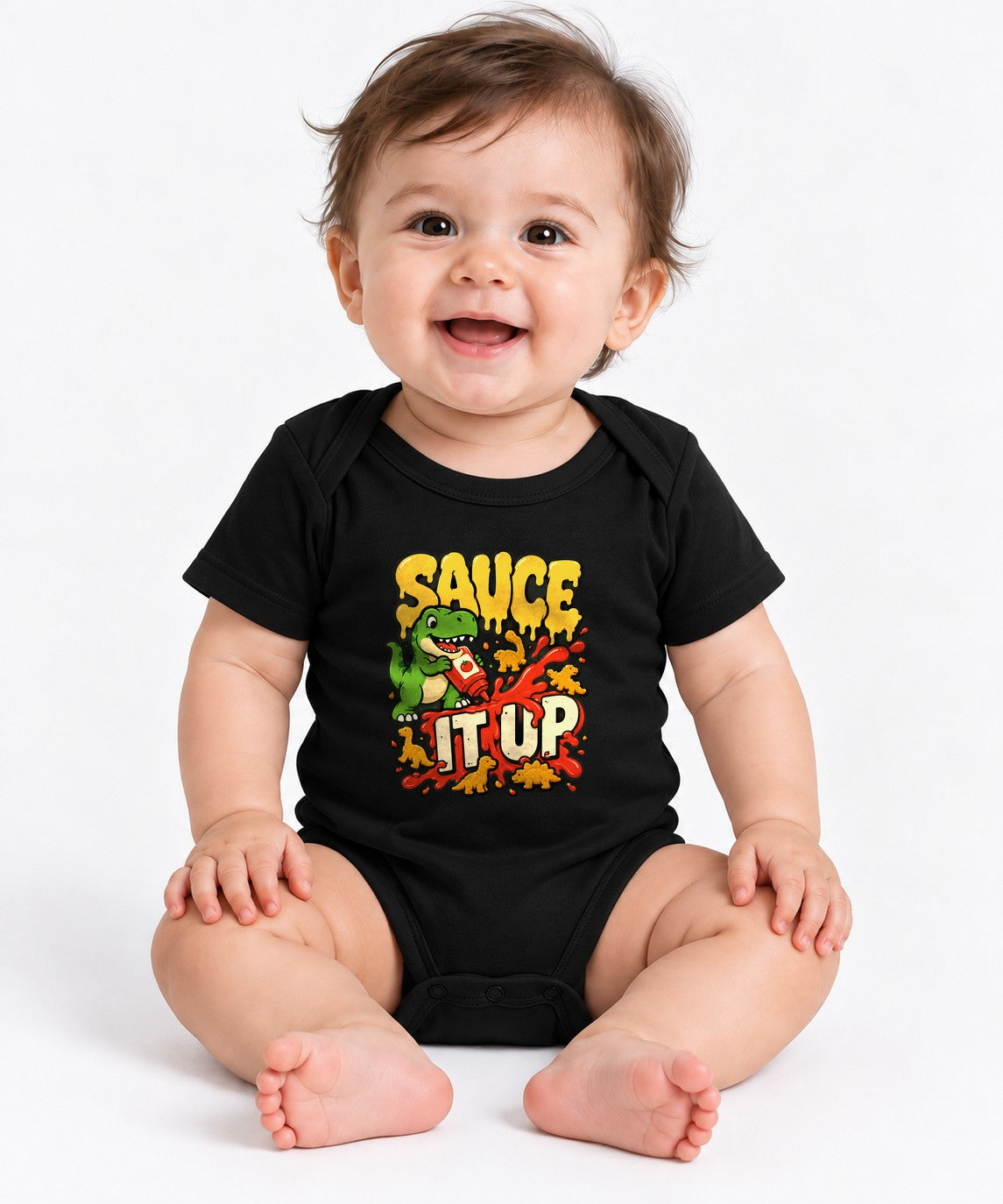 Sauce It Up Dinosaur T-Shirt - Funny Food Lover Graphic Tee - Black