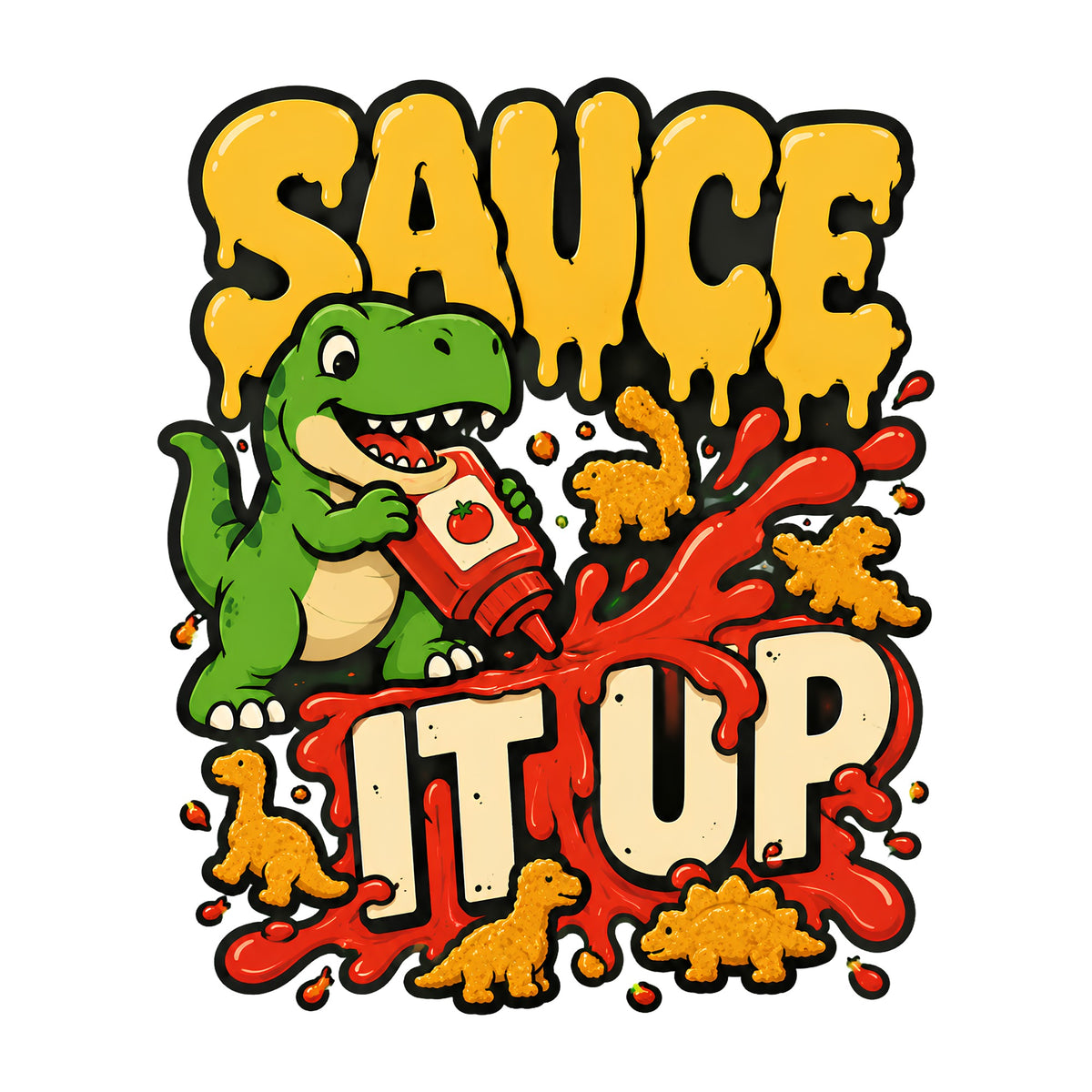 Sauce It Up Dinosaur T-Shirt - Funny Food Lover Graphic Tee