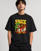 Sauce It Up Dinosaur T-Shirt - Funny Food Lover Graphic Tee - Black