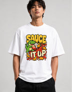 Sauce It Up Dinosaur T-Shirt - Funny Food Lover Graphic Tee - White