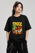Sauce It Up Dinosaur T-Shirt - Funny Food Lover Graphic Tee - Black