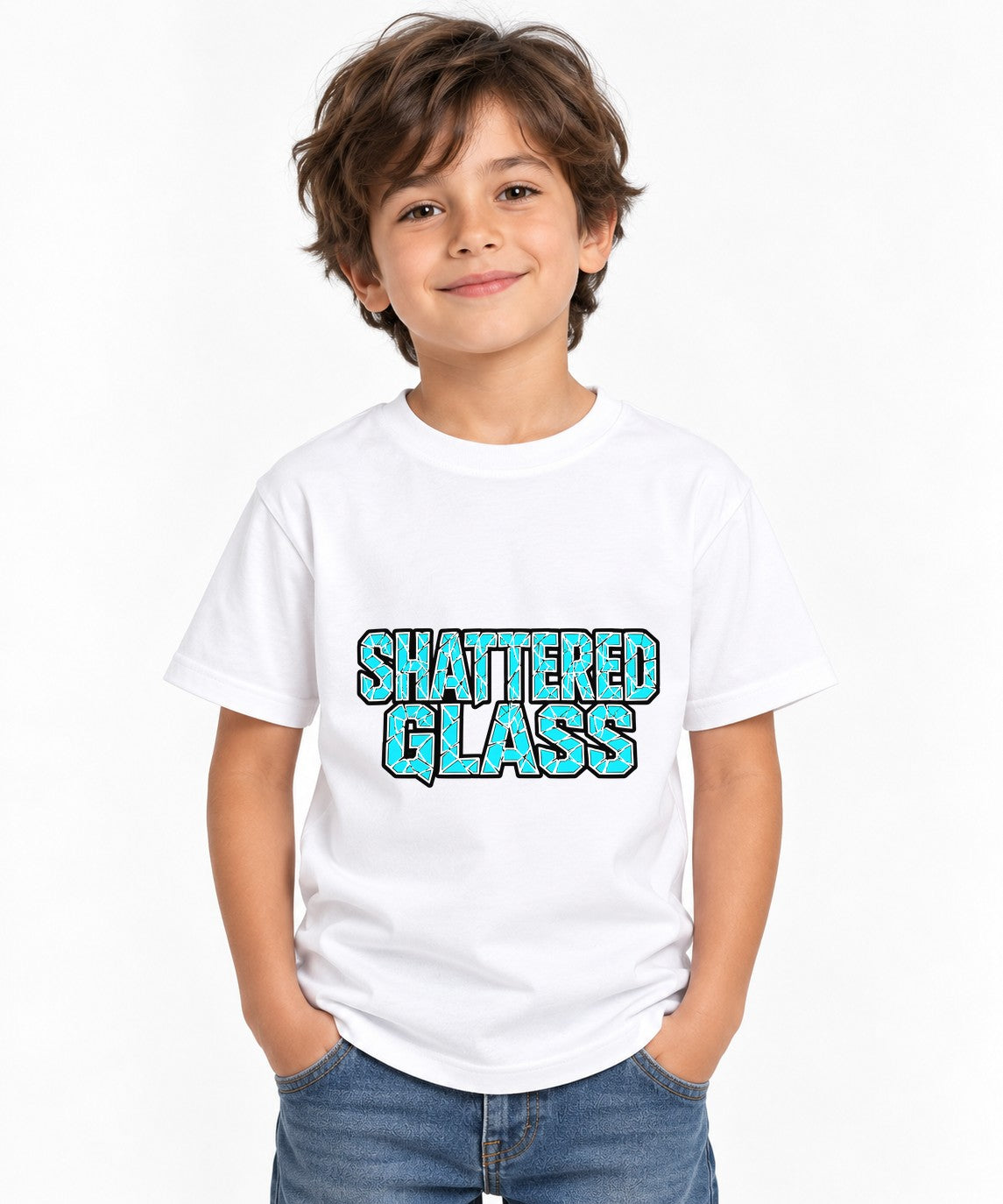 Shattered Glass Typography Graphic Tee - Bold Urban Streetwear - White