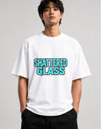Shattered Glass Typography Graphic Tee - Bold Urban Streetwear - White