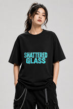 Shattered Glass Typography Graphic Tee - Bold Urban Streetwear - Black