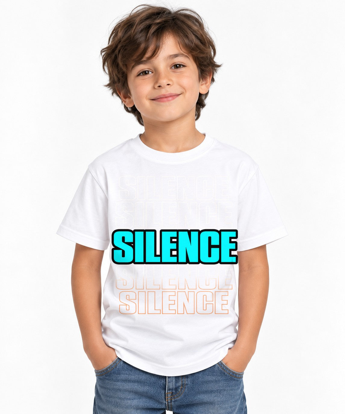 Silence Repeated Aesthetic Retro Cyberpunk Typography Introvert Streetwear - White