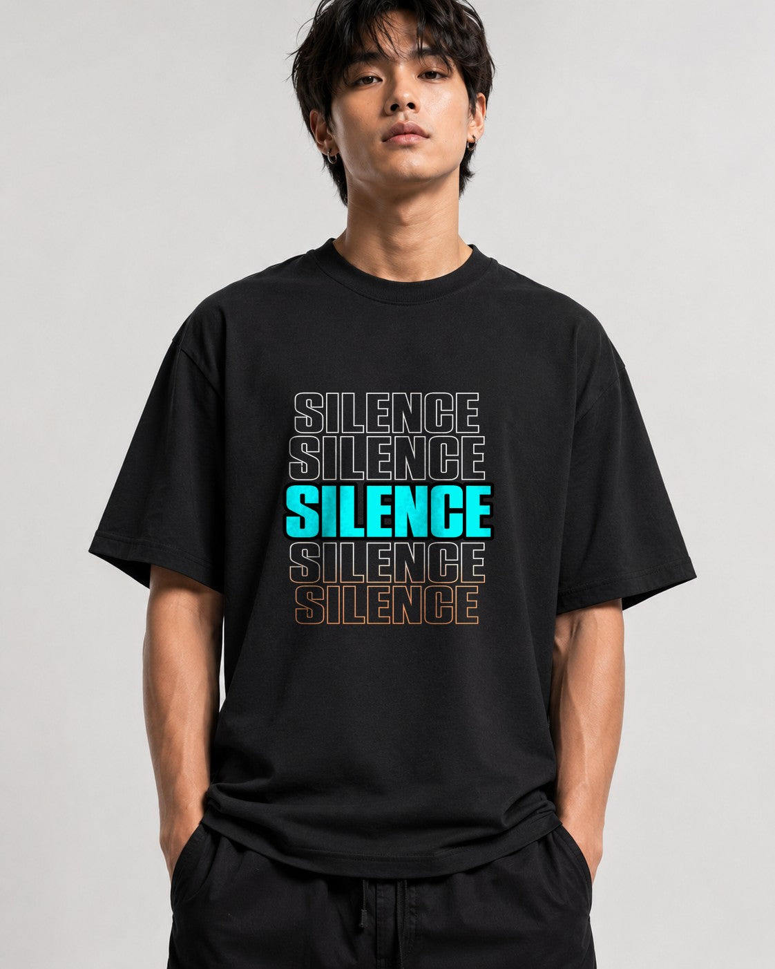 Silence Typography Graphic Tee - Bold Streetwear Statement Design - Black