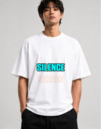 Silence Typography Graphic Tee - Bold Streetwear Statement Design - White