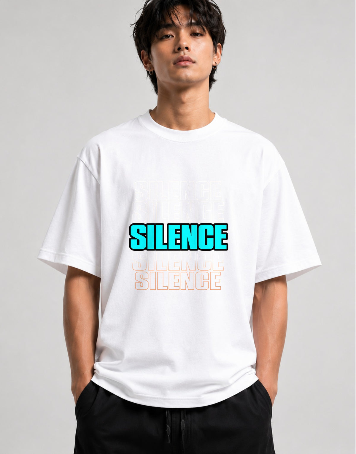 Silence Typography Graphic Tee - Bold Streetwear Statement Design - White