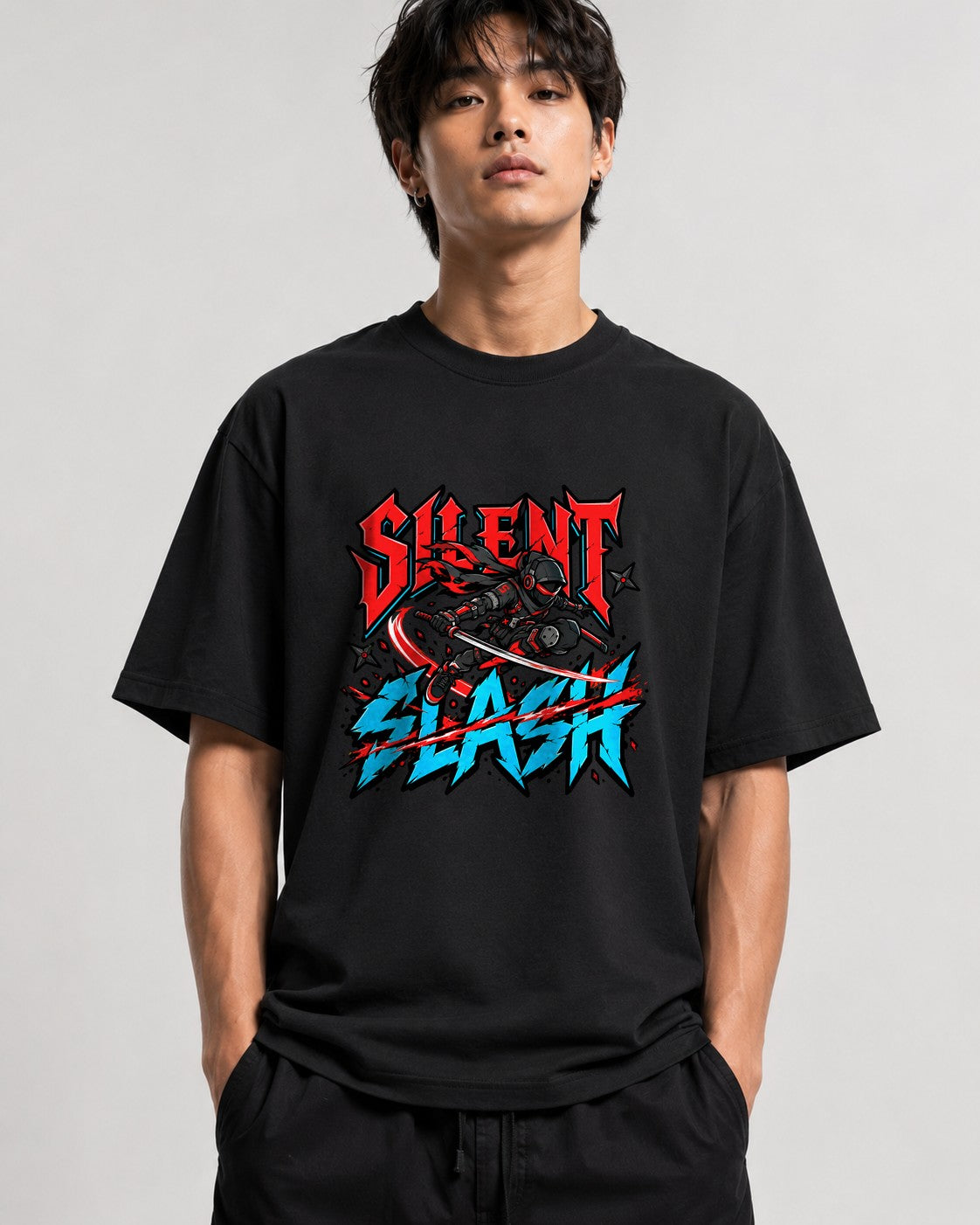Silent Assassin Ninja Warrior Shirt - Urban Graffiti Style - Black