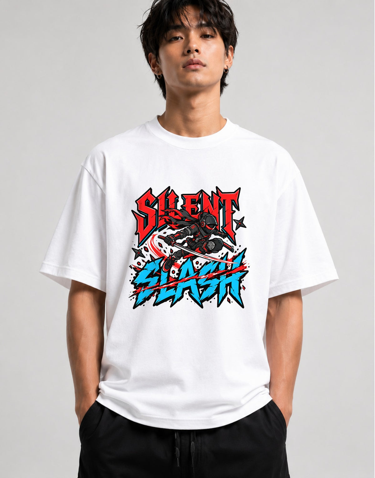 Silent Assassin Ninja Warrior Shirt - Urban Graffiti Style - White
