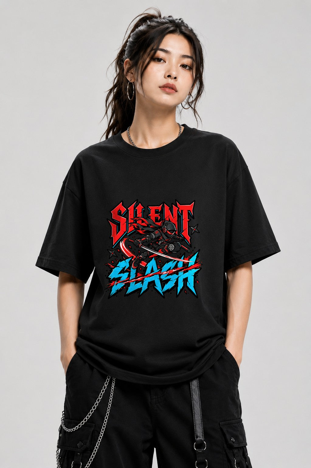 Silent Assassin Ninja Warrior Shirt - Urban Graffiti Style - Black