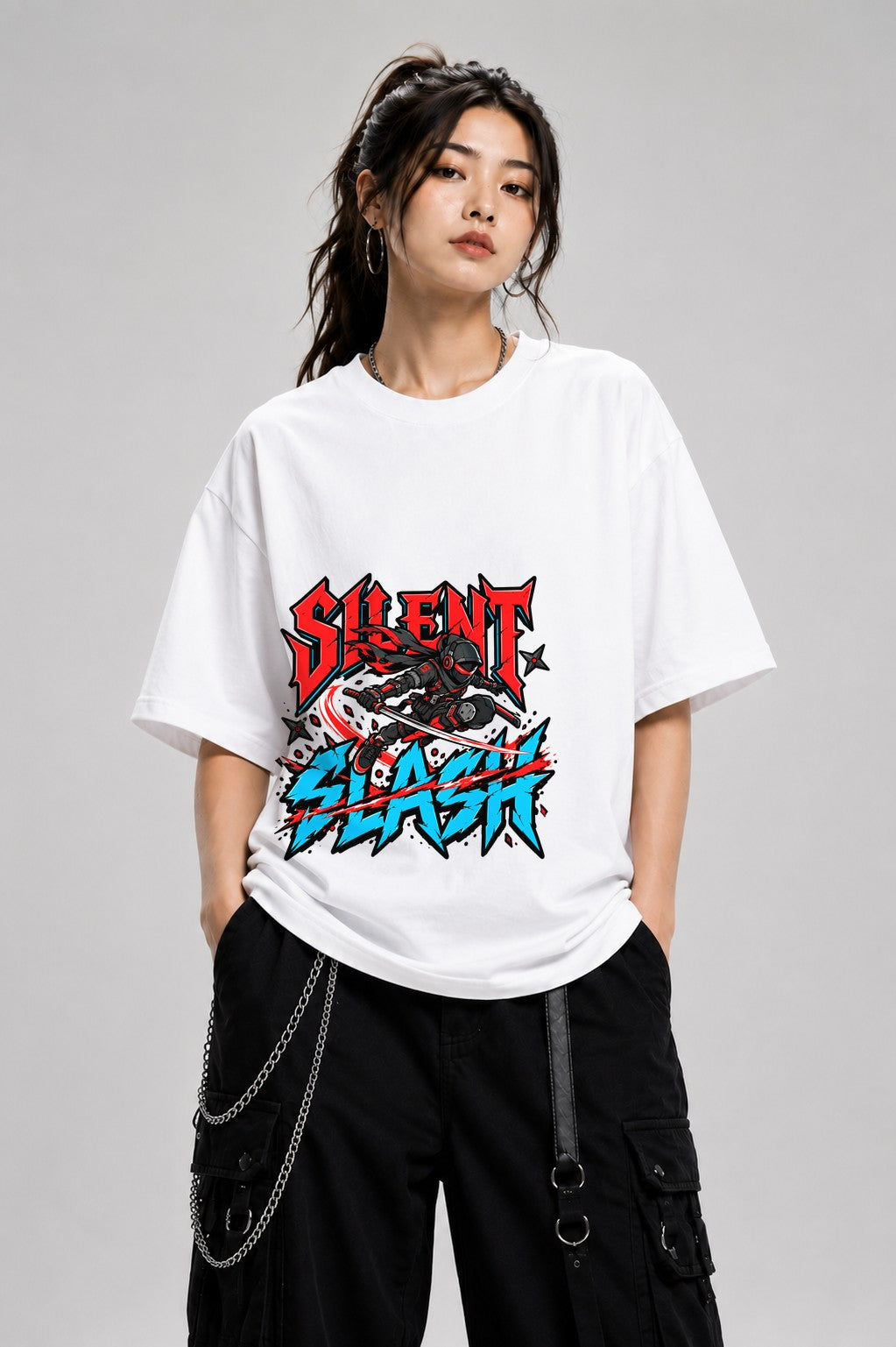 Silent Assassin Ninja Warrior Shirt - Urban Graffiti Style - White