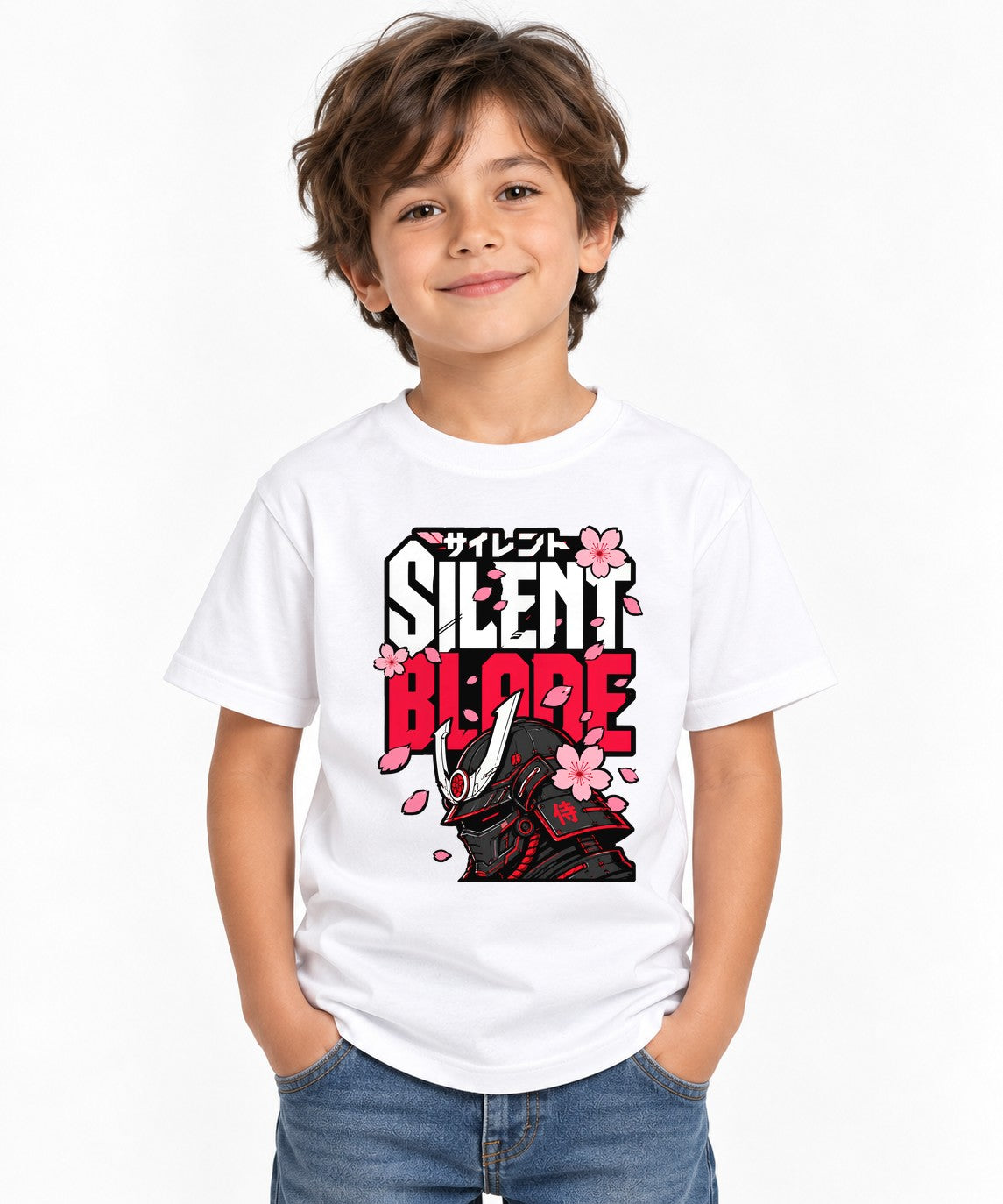 Silent Blade Samurai Helmet Graphic Tee - Japanese Warrior Art - White