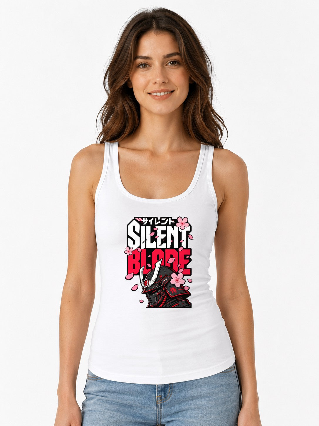 Silent Blade Samurai Helmet Graphic Tee - Japanese Warrior Art - White