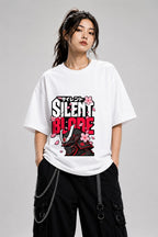 Silent Blade Samurai Helmet Graphic Tee - Japanese Warrior Art - White