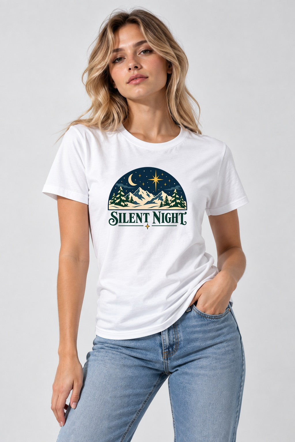 Silent Night Winter Scene - White