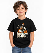 Sip & Destroy Skeleton Barista Graphic Tee - Coffee Lover Shirt - Black